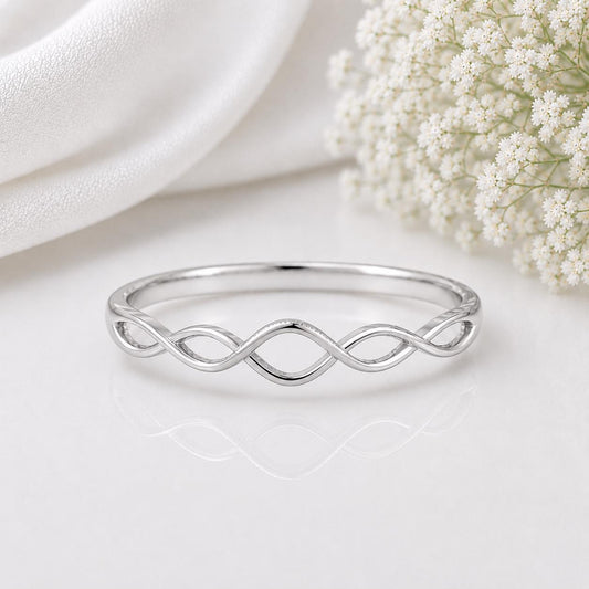 925 Sterling Silver Infinity Twist Ring, Minimalist Dainty Band, Stackable Promise Jewelry