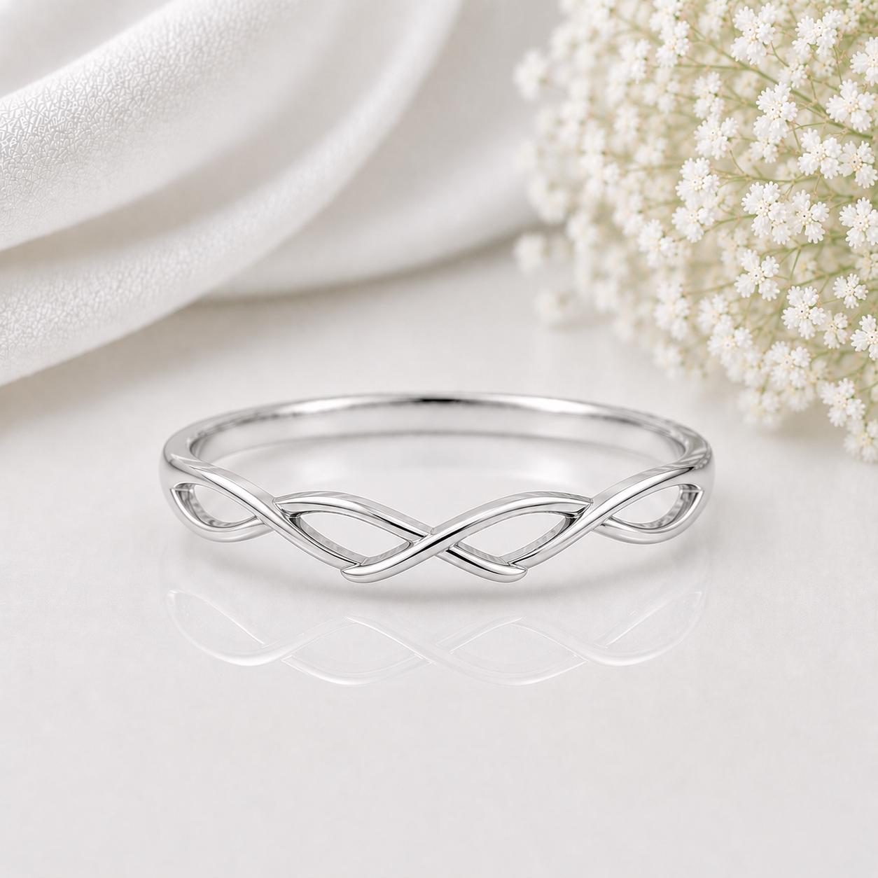 925 Sterling Silver Infinity Ring, Minimalist Dainty Band, Stackable Promise Ring