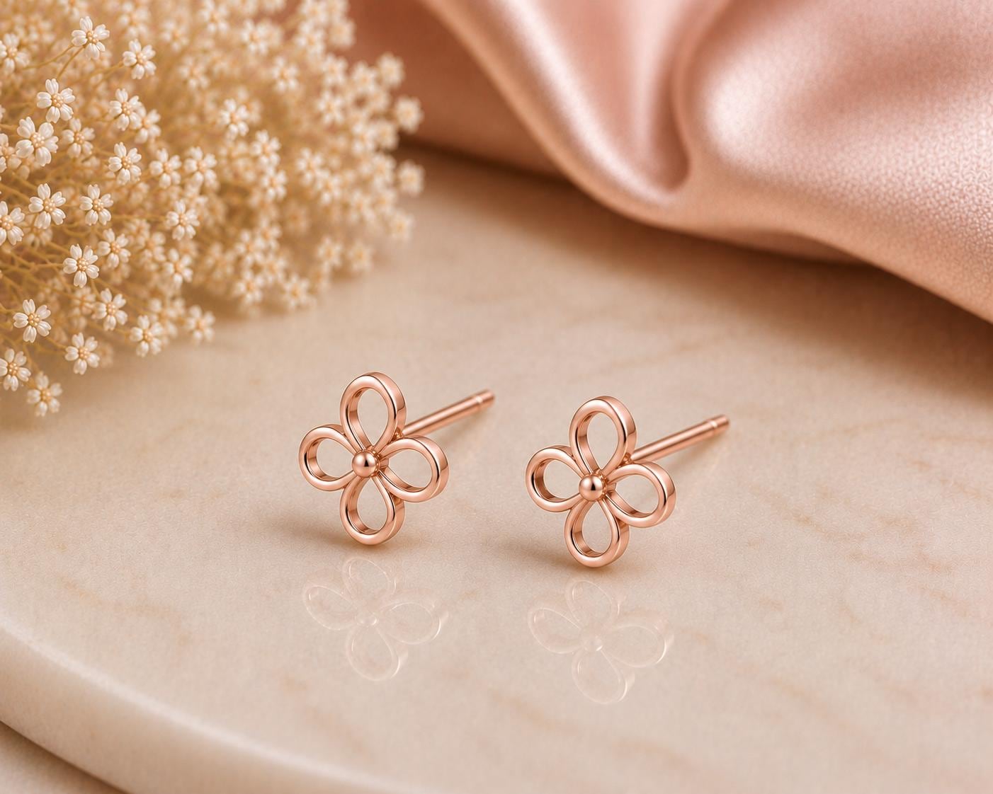 925 Sterling Silver Open Flower Stud Earrings, Minimalist Floral Everyday Jewelry