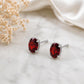 925 Sterling Silver Oval Garnet Stud Earrings, Dainty Red Gemstone Birthstone Gift