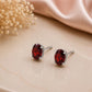 925 Sterling Silver Oval Garnet Stud Earrings, Dainty Red Gemstone Birthstone Gift