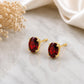 925 Sterling Silver Oval Garnet Stud Earrings, Dainty Red Gemstone Birthstone Gift
