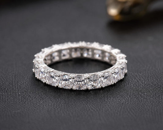 925 Sterling Silver Princess Cut CZ Eternity Ring, Stackable Bridal Band