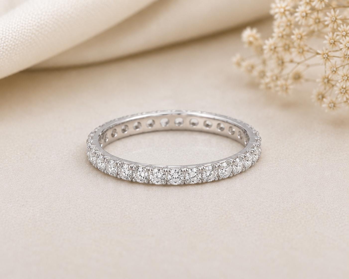 925 Sterling Silver CZ Eternity Ring, Round Cut Band, Stackable Wedding Anniversary Bridal Jewelry