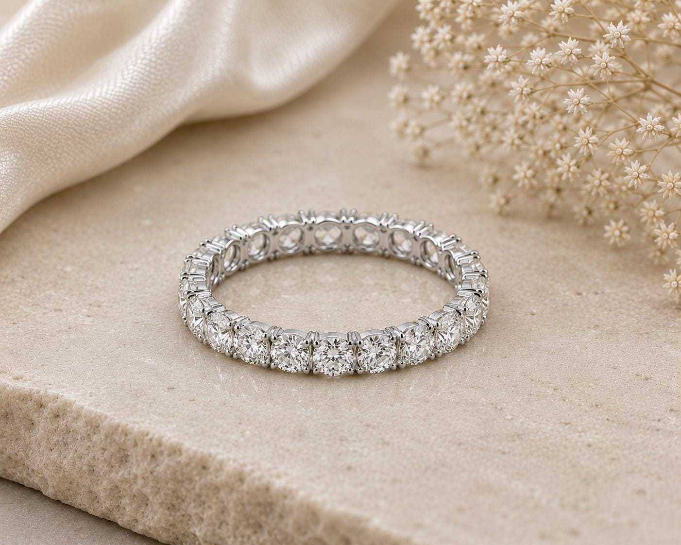 925 Sterling Silver Round CZ Full Eternity Band, Stackable Anniversary Bridal Ring
