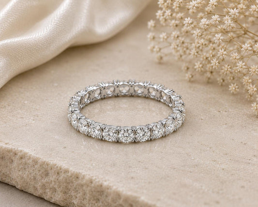 925 Sterling Silver Round CZ Full Eternity Band, Stackable Anniversary Bridal Ring