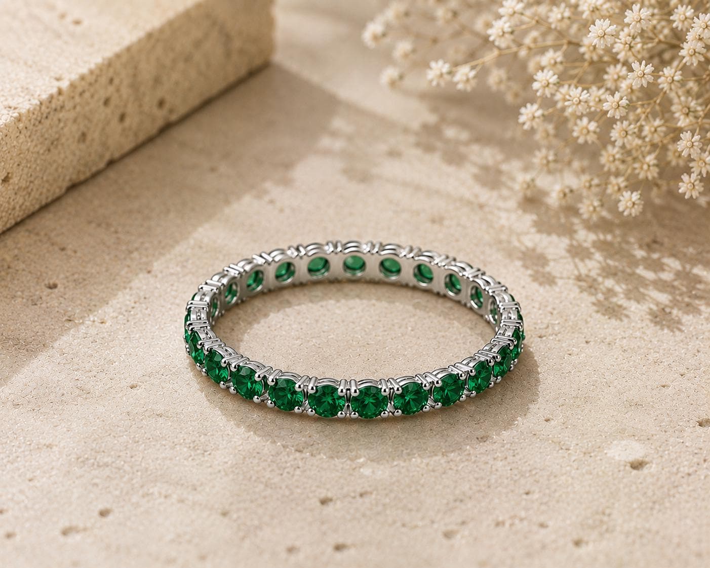 925 Sterling Silver Emerald Green CZ Full Eternity Ring, Stackable Wedding Band Gift