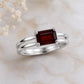 Sterling Silver Emerald Cut Garnet Ring, Minimalist Red Gemstone, January Birthstone Gift