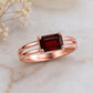 Sterling Silver Emerald Cut Garnet Ring, Minimalist Red Gemstone, January Birthstone Gift