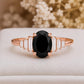 925 Sterling Silver Oval Black Onyx Ring, Art Deco Baguette CZ Statement Ring