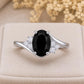 925 Sterling Silver Oval Black Onyx Ring, Vintage CZ Cluster Promise Ring