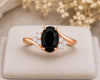 925 Sterling Silver Oval Black Onyx Ring, Vintage CZ Cluster Promise Ring