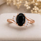925 Sterling Silver Oval Black Onyx Ring, Baguette CZ Bypass Ring