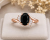 925 Sterling Silver Oval Black Onyx Ring, Baguette CZ Bypass Ring