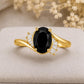 925 Sterling Silver Oval Black Onyx Ring, Baguette CZ Bypass Ring