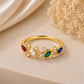 925 Sterling Silver Marquise Birthstone Ring, Leaf Design, Personalized Family Jewelry