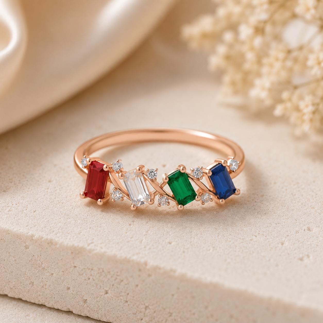 925 Sterling Silver Family Birthstone Ring, Multi Color CZ, Personalized Mother's Ring