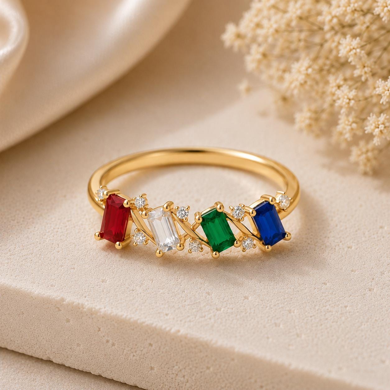 925 Sterling Silver Family Birthstone Ring, Multi Color CZ, Personalized Mother's Ring