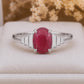 Oval Indian Ruby Engagement Ring, 925 Sterling Silver, Baguette CZ Accents