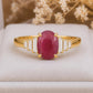 Oval Indian Ruby Engagement Ring, 925 Sterling Silver, Baguette CZ Accents