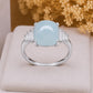 Cushion Aquamarine Ring, Sterling Silver, Baguette CZ Accents, March Birthstone Engagement Ring