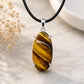 925 Sterling Silver Oval Tiger Eye Pendant Necklace, Boho Gemstone Jewelry