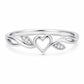 925 Sterling Silver Open Heart Ring with CZ Leaf Accents, Minimalist Promise Band