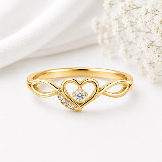 Sterling Silver Heart Ring, Infinity Band, Cubic Zirconia, Dainty Promise Ring