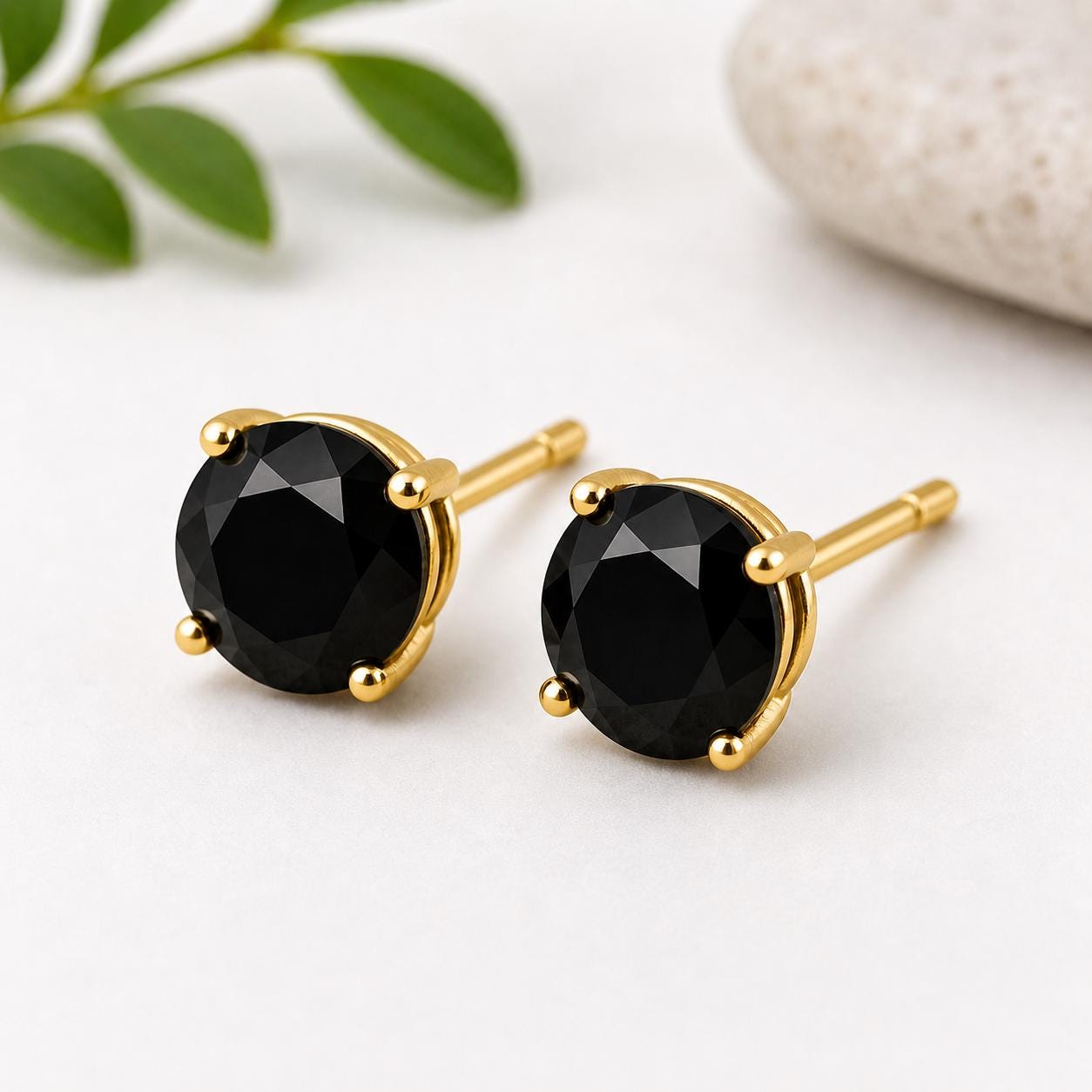 Black Onyx Stud Earrings: Minimalist Sterling Silver Solitaire