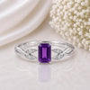 Sterling Silver Emerald Cut Amethyst Ring, Vine Leaf Nature Inspired February Birthstone