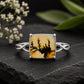 Shazar Dendrite Agate Ring, Sterling Silver Twisted Vine Band, Nature Inspired Cushion Square Cabochon
