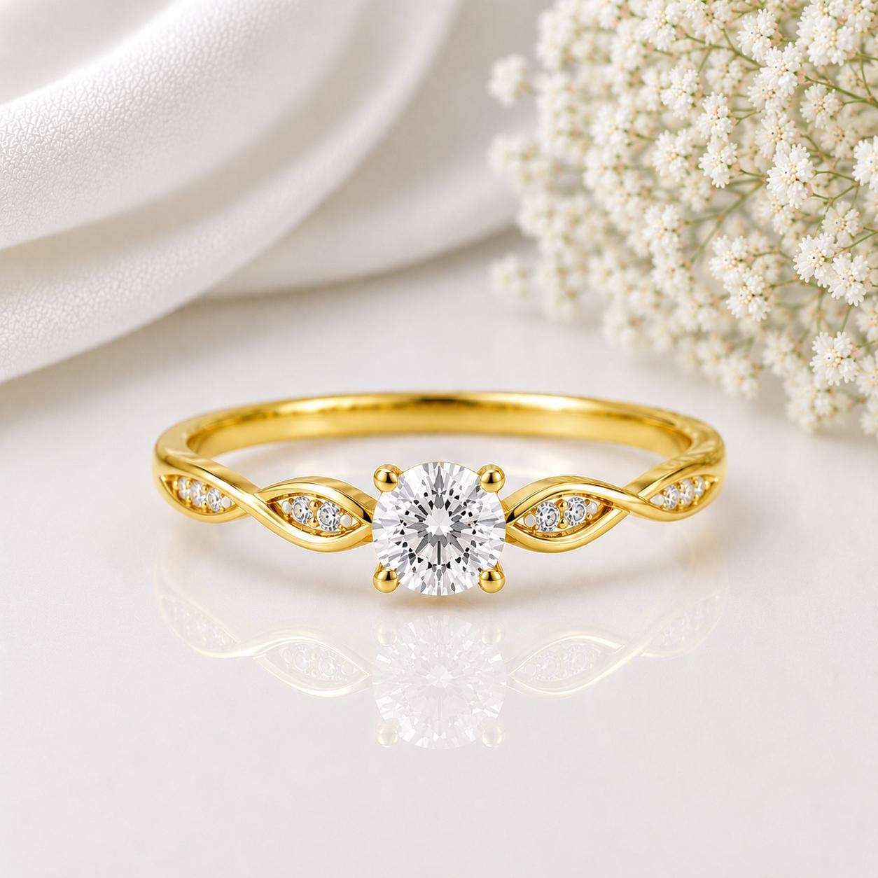 925 Sterling Silver Moissanite Engagement Ring, Round Cut Leaf Vine Nature Inspired Dainty Ring