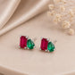 Ruby Emerald CZ Toi Et Moi Stud Earrings, 925 Sterling Silver, Handmade Minimalist Jewelry