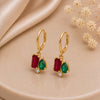 Ruby Emerald CZ Hoop Earrings, 925 Sterling Silver Dangle Toi Et Moi Jewelry