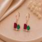 Ruby Emerald CZ Hoop Earrings, 925 Sterling Silver Dangle Toi Et Moi Jewelry
