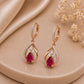 Sterling Silver Pear Ruby CZ Drop Earrings, Floral Vintage Style Jewelry