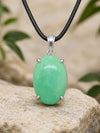 Oval Chrysoprase Pendant, 925 Sterling Silver, Natural Green Gemstone Necklace