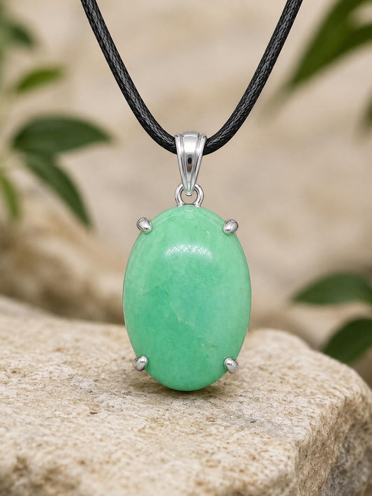 Oval Chrysoprase Pendant, 925 Sterling Silver, Natural Green Gemstone Necklace