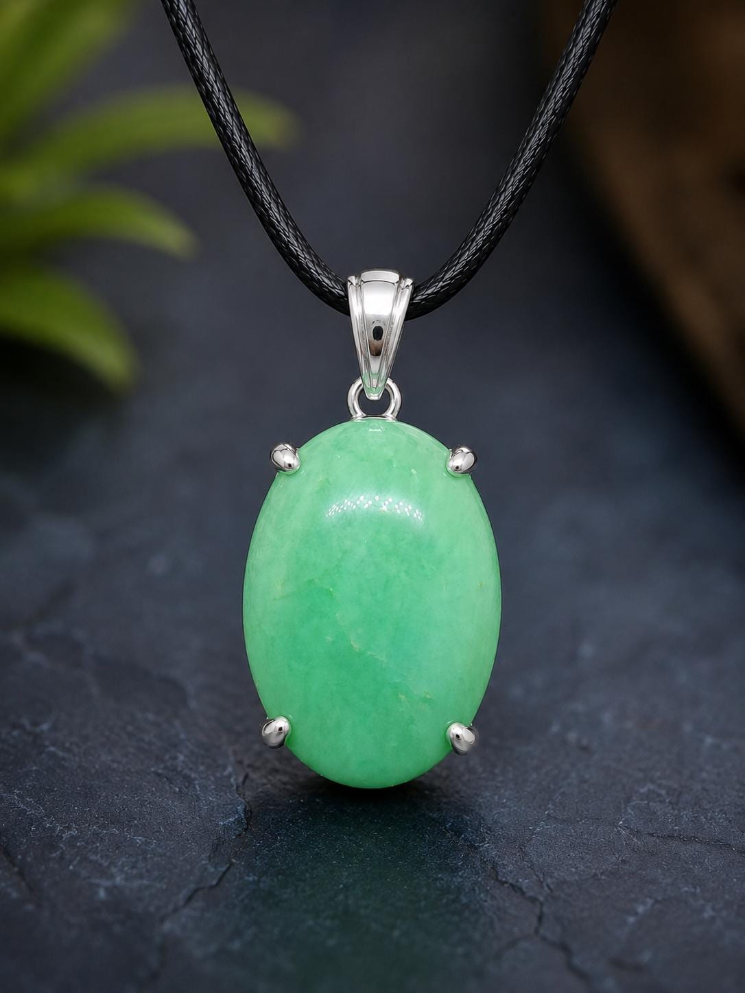 Oval Chrysoprase Pendant, 925 Sterling Silver, Natural Green Gemstone Necklace