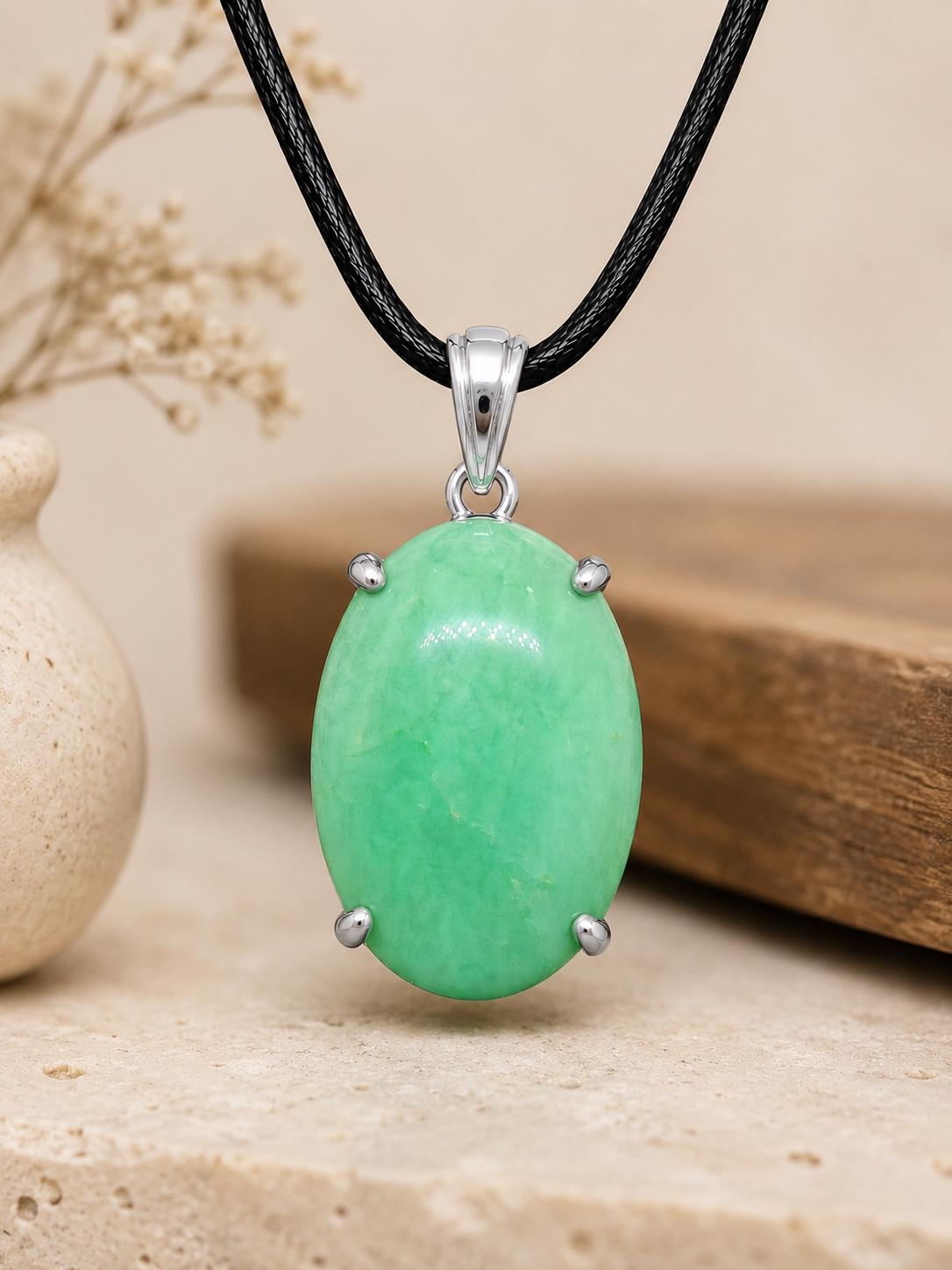 Oval Chrysoprase Pendant, 925 Sterling Silver, Natural Green Gemstone Necklace