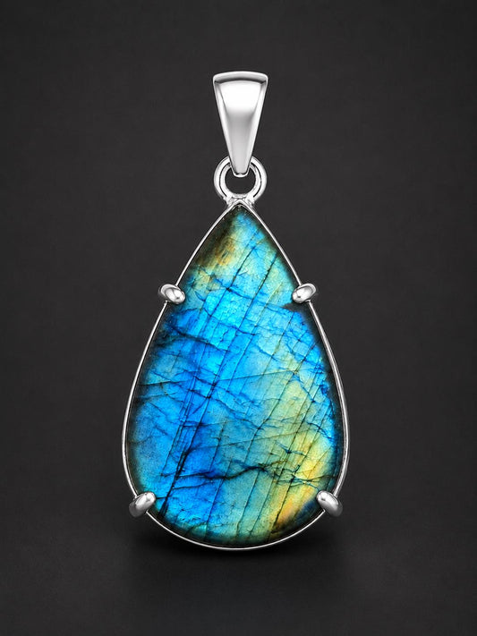 Pear Labradorite Pendant, Blue Flash Sterling Silver Necklace, Natural Gemstone Artisan Jewelry