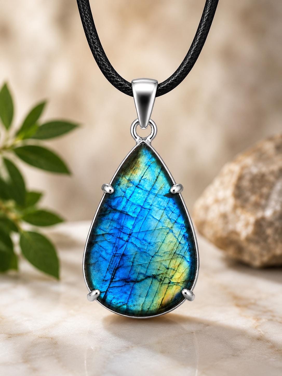 Pear Labradorite Pendant, Blue Flash Sterling Silver Necklace, Natural Gemstone Artisan Jewelry