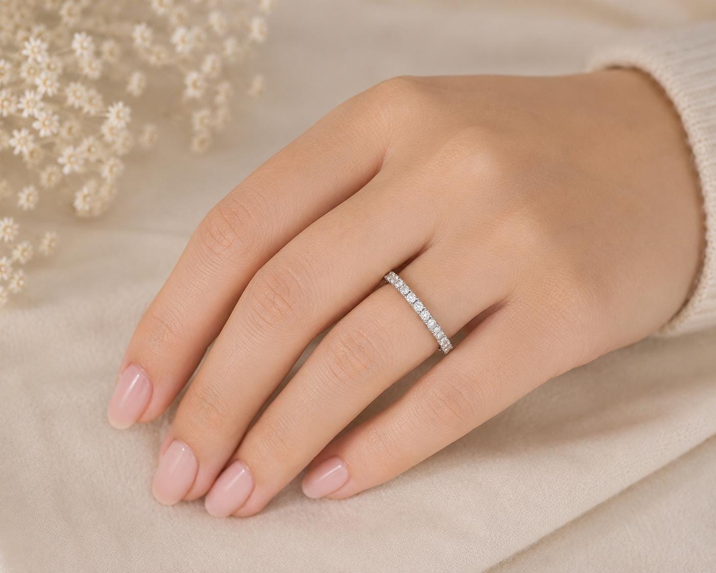 925 Sterling Silver CZ Eternity Ring, Round Cut Band, Stackable Wedding Anniversary Bridal Jewelry