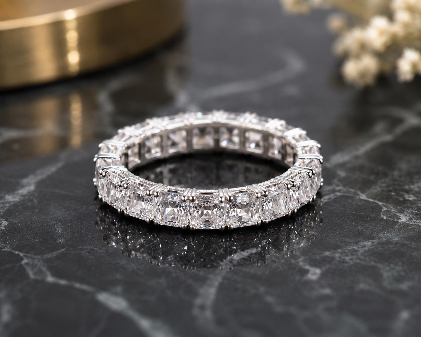925 Sterling Silver Princess Cut CZ Eternity Ring, Stackable Bridal Band