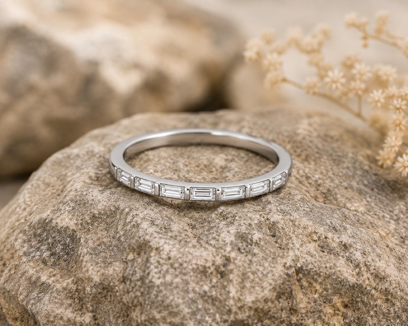 Sterling Silver Baguette CZ Ring, Minimalist Wedding Band, Stackable Anniversary Bridal Jewelry