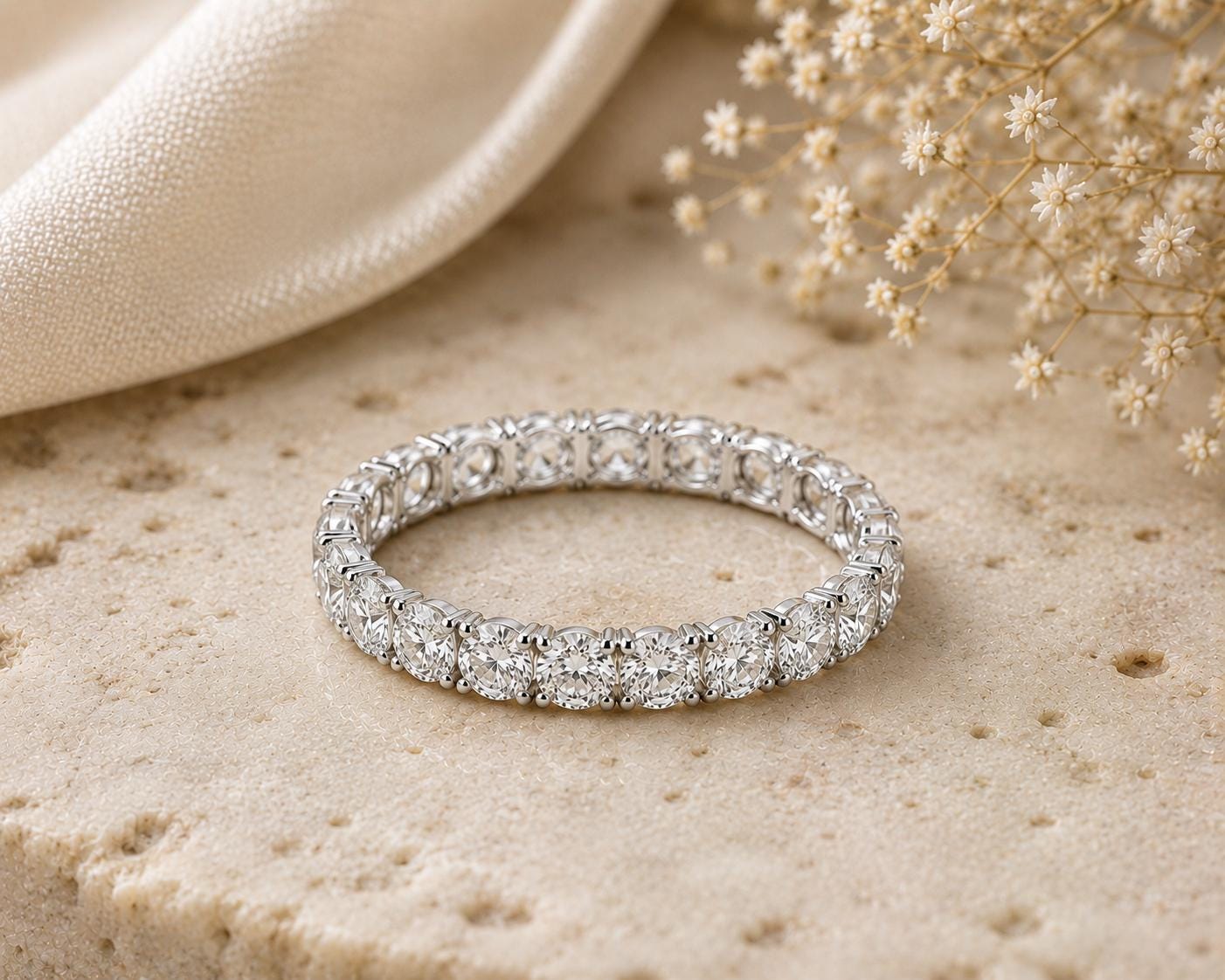 925 Sterling Silver Round CZ Full Eternity Band, Stackable Anniversary Bridal Ring