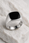 925 Silver Black Onyx Signet Ring | Minimal Mens Ring | Cushion shape design