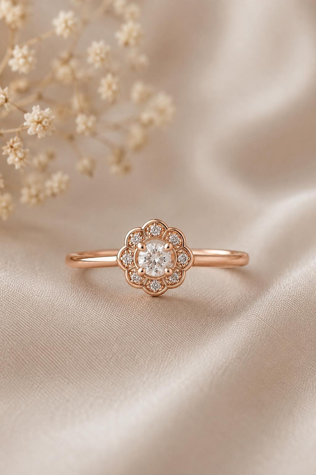 Sterling Silver Floral Halo Ring, Cubic Zirconia Daisy Promise Ring