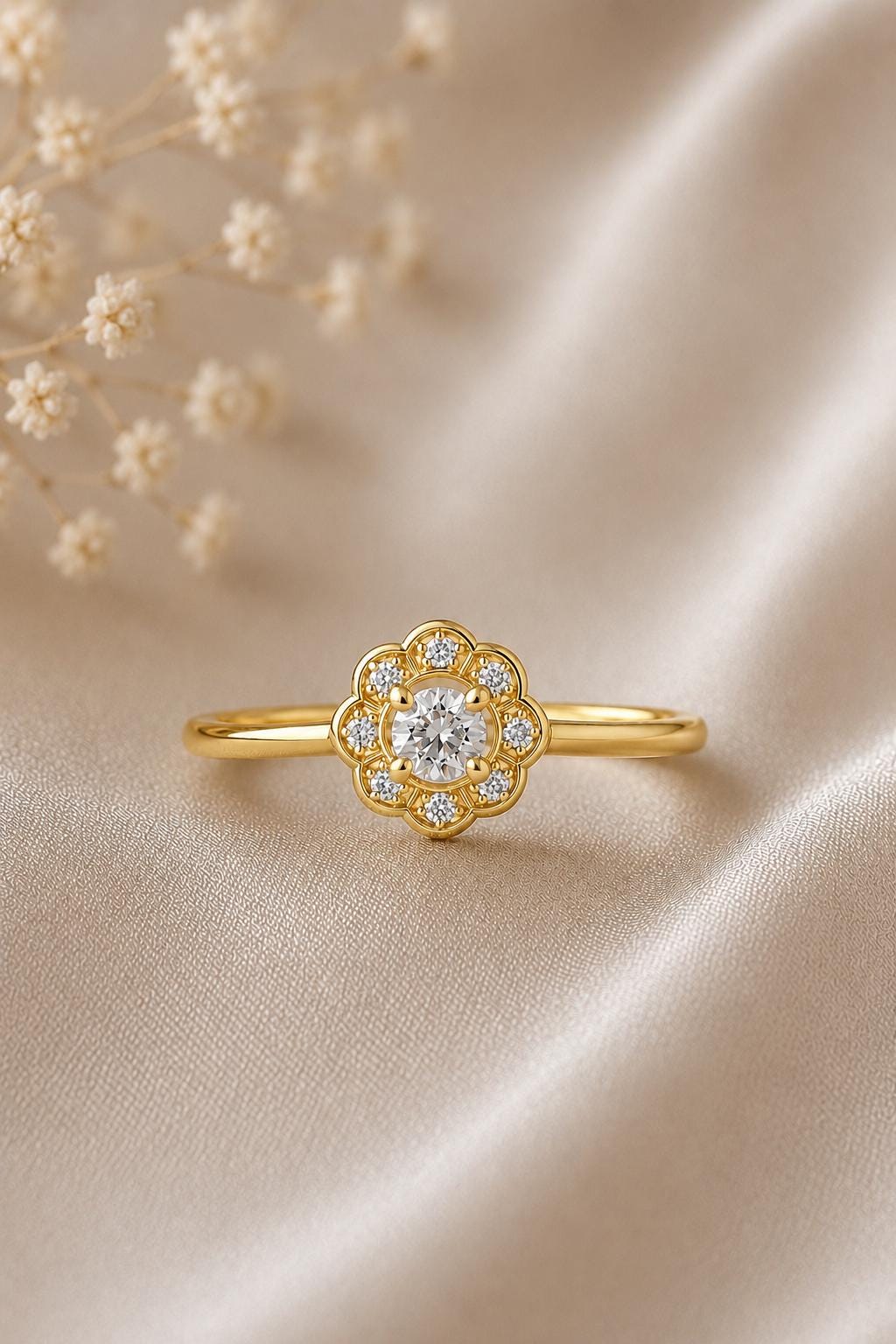 Sterling Silver Floral Halo Ring, Cubic Zirconia Daisy Promise Ring