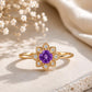 Sterling Silver Amethyst Floral Halo Ring, February Birthstone, Dainty Promise Ring